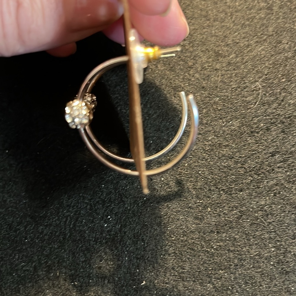 Sparkly Silver Hoop Earrings with Crystal Accents - Picture 2 of 3